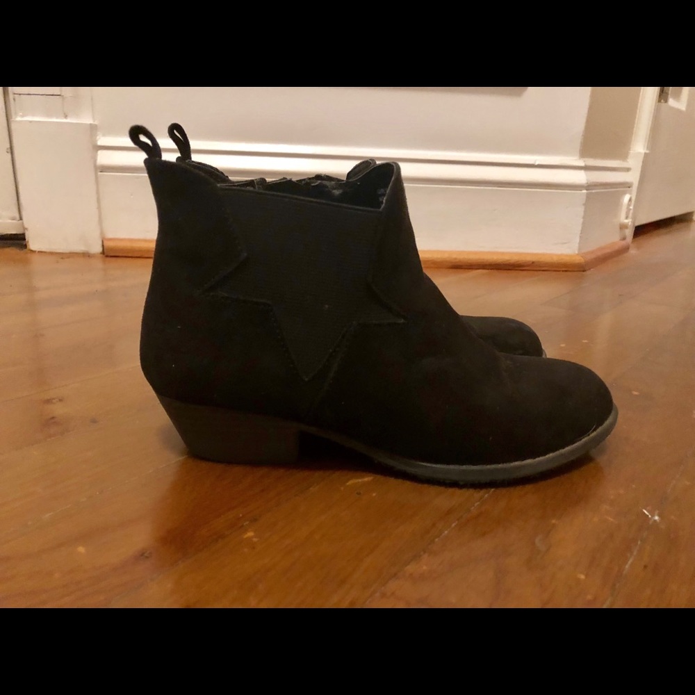 Black suede ankle bootie girl